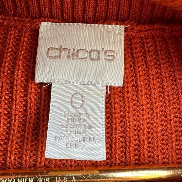 Chico’s Burnt Orange Keyhole Turtleneck Sweater Rust Rib Knit Bell Sleeve Small - Picture 6 of 13